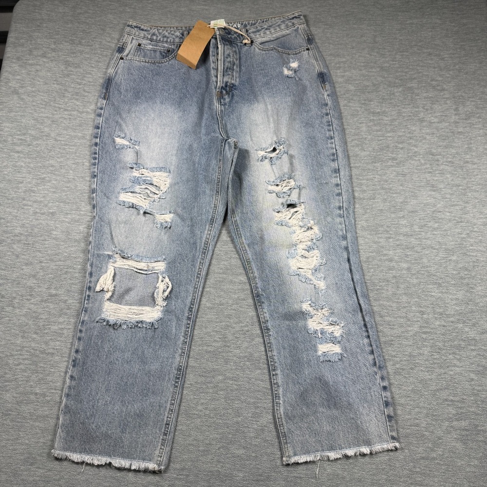 Vanilla Star Jeans Women 17‎ Blue 90s Boyfriend High Rise Distressed Denim New